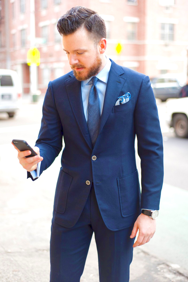 Three Piece Navy Blue Suit with Blue Tie