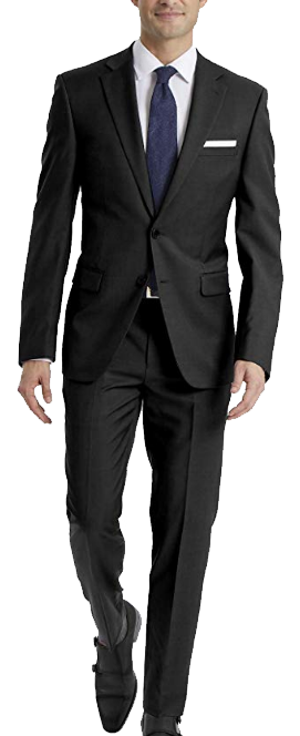 black suit black shirt white tie