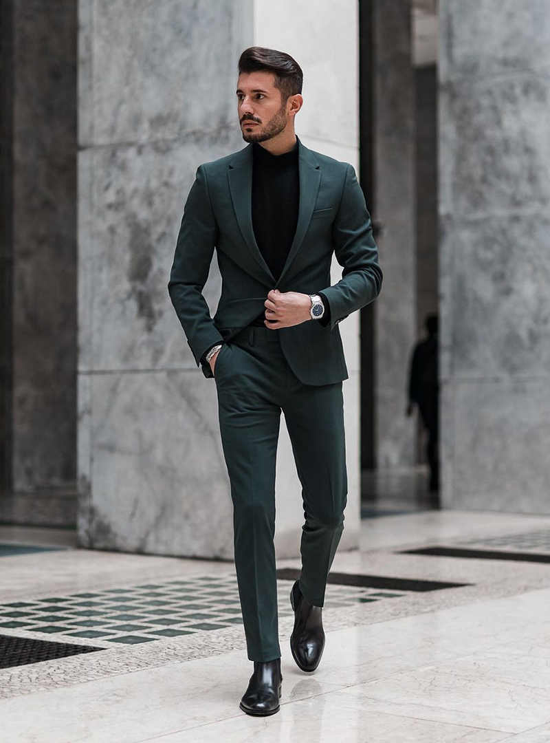 Color Combinations You Haven't Tried (But SHOULD)  Charcoal suit,  Turtleneck outfit men, Mens outfits