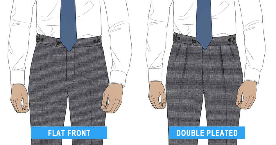 flat front vs. double-pleated suit pants
