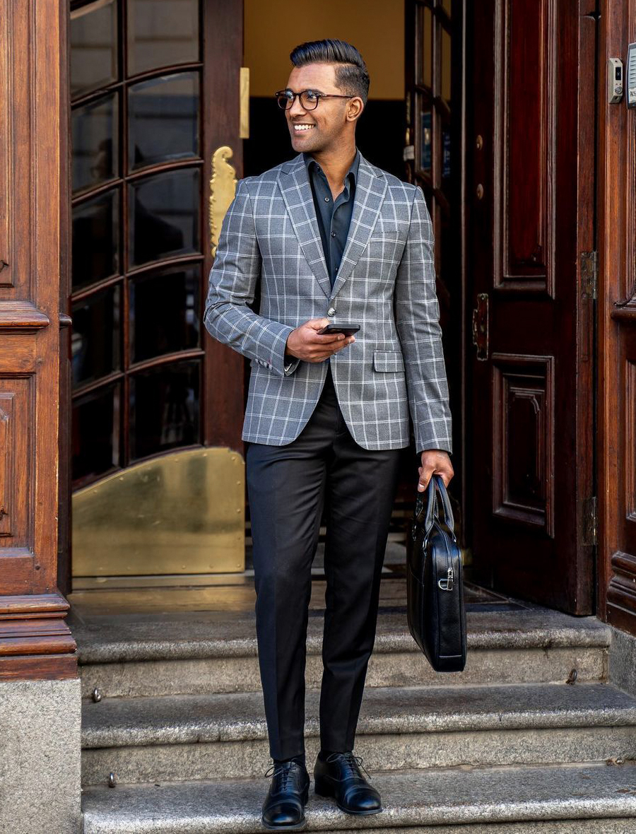 I love this look for whatever reason Probably because I can pull all this  out of my closet now but didnt   Black blazer men Grey pants men Mens  fashion suits