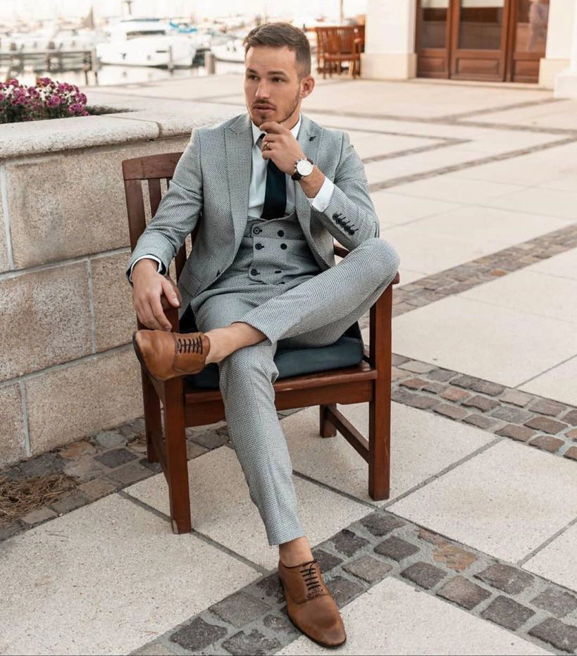 Outfit Ideas For Men What To Wear With Grey Pants  Grey pants brown shoes  Grey pants men Brown shoes men