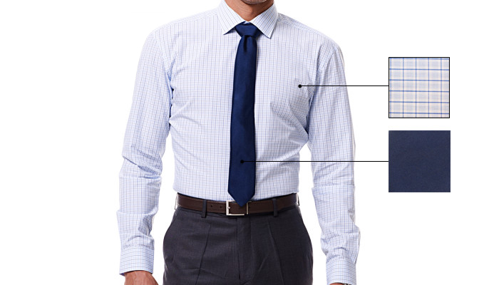 Navy Gingham Shirt With Tie