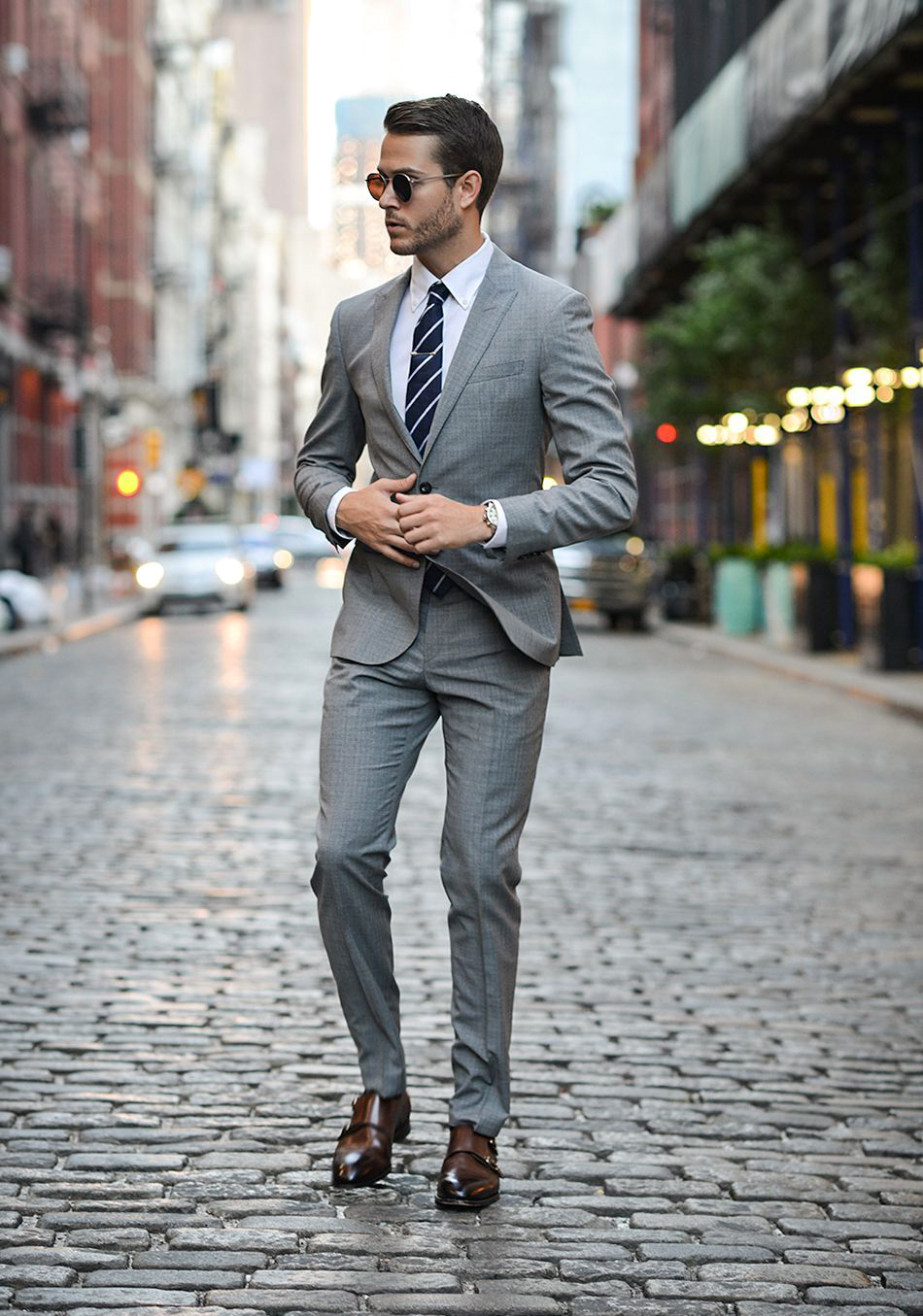 grey suit matching shoes
