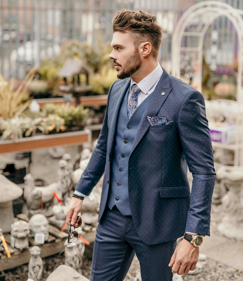 Bespoke Pure Wool Blue Pinstripe Wedding Suit Model 2708 Mario Moyano ...