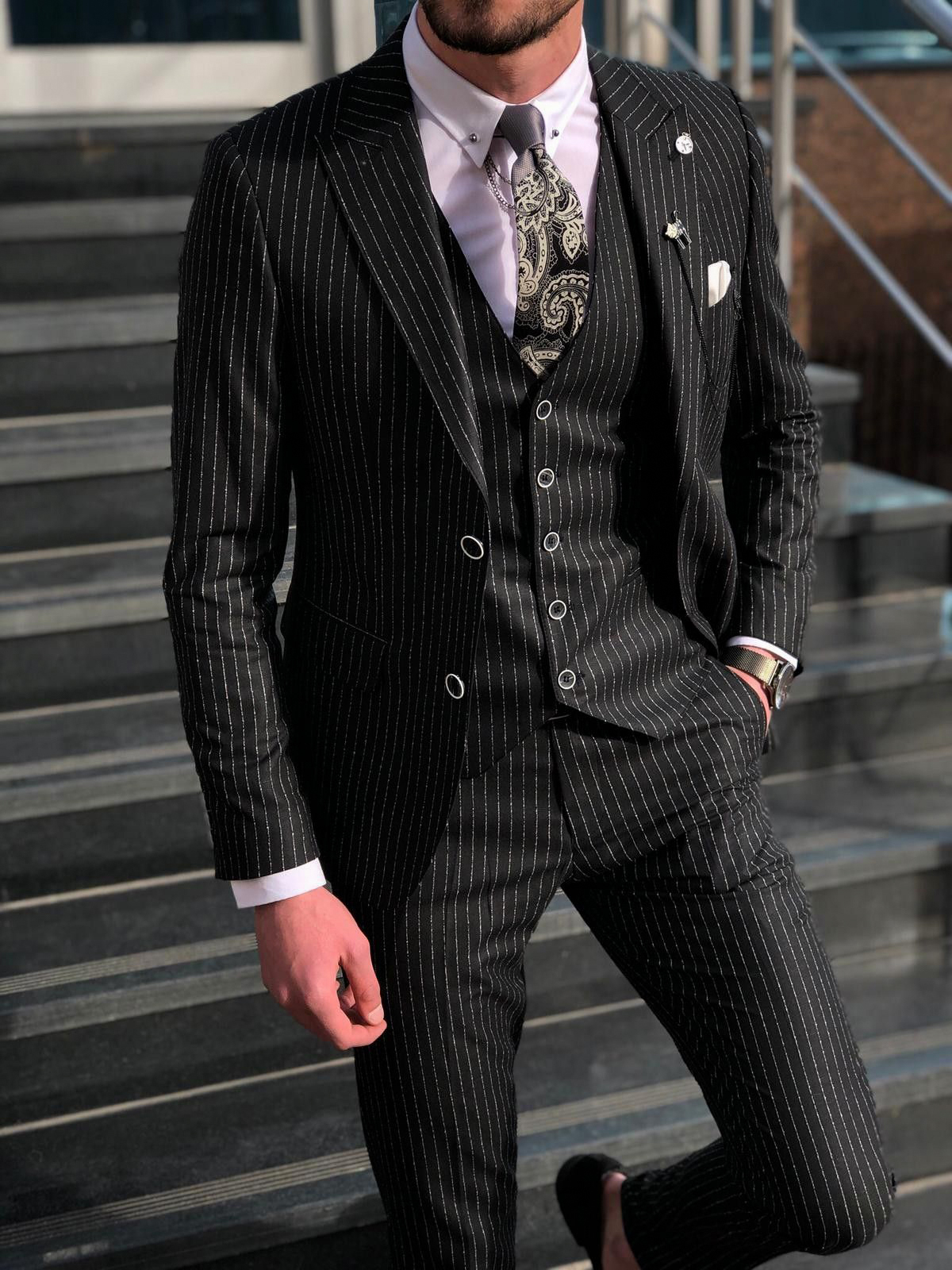 mens black pinstripe full suit (looks gray in pic but it’s black) - www ...