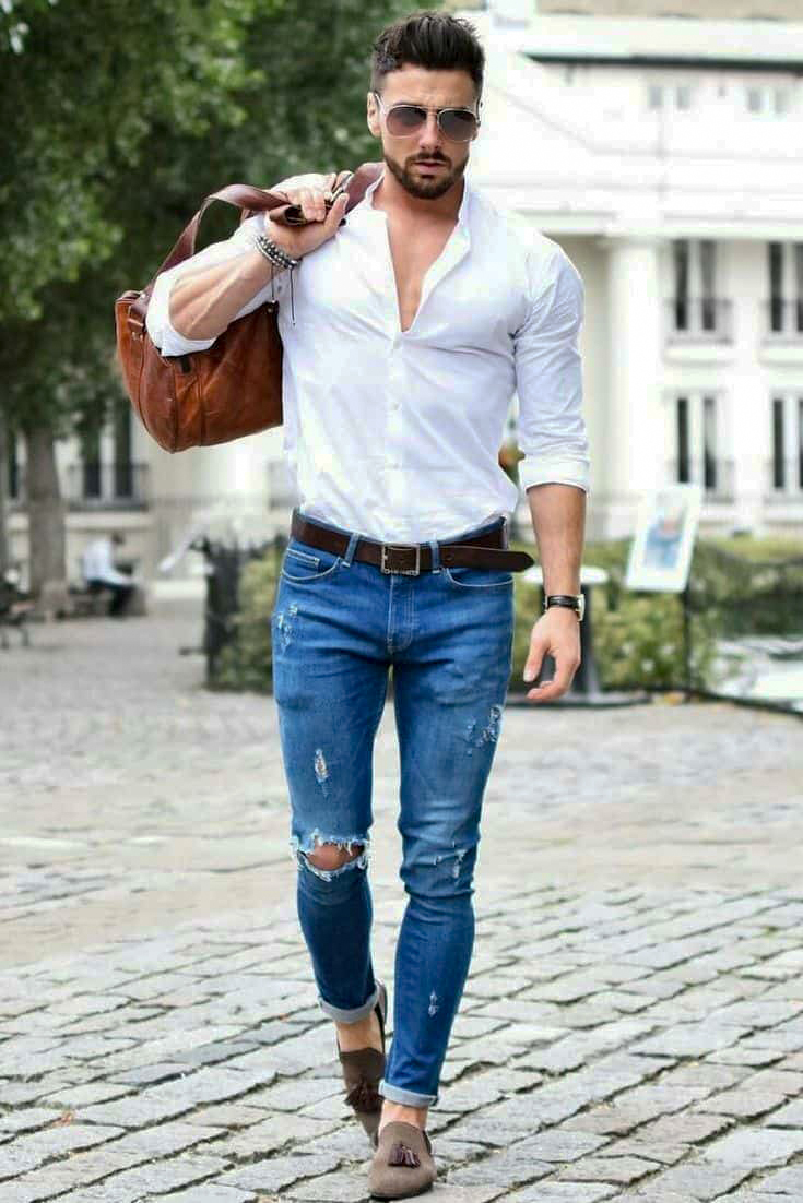 dress shirt and jeans combination